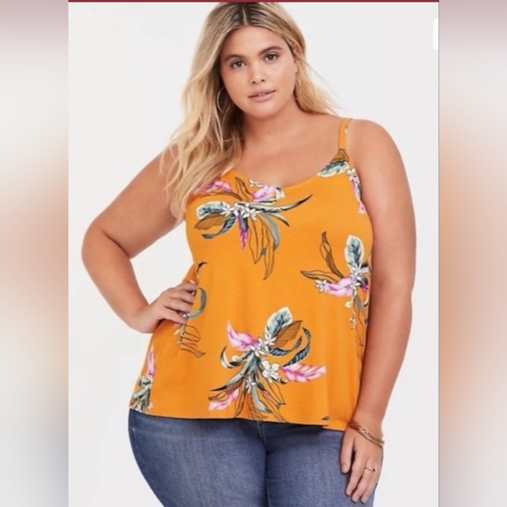 Torrid Floral Print Orange Tank Top